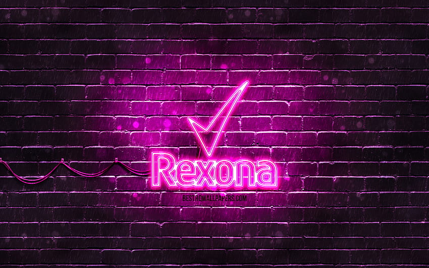 Rexona purple logo, , purple brickwall, Rexona logo, brands, Rexona neon logo, Rexona HD wallpaper