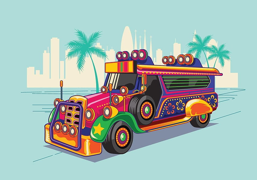 Филипински джип векторна илюстрация или Jeepney. Филипинско изкуство HD тапет