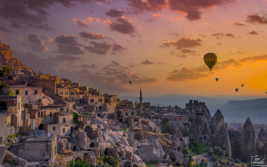 Turkey, Cappadocia, Hot Air Balloons, Sunset, Scenery, Travel Destination for MacBook Pro 15 inch HD wallpaper