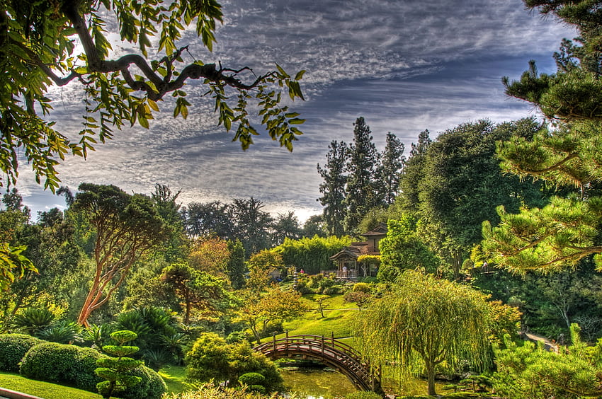 하늘, 자연, 잎, 구름, 식물, 다리, 정원, 정자, 골방, 수목원 HD 월페이퍼