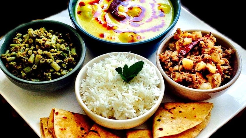 Вкусна храна за обяд индийски тали, ястия HD тапет