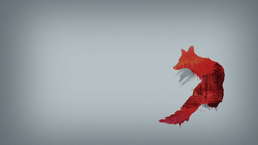 Абстрактен минималистичен червен прост фон сив фон лисици., Минималистична червена природа HD тапет