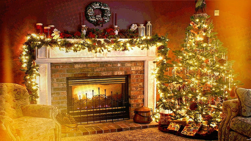 Christmas, Holiday, Fireplace, Interiors, Welcome Home / and Mobile Background HD wallpaper