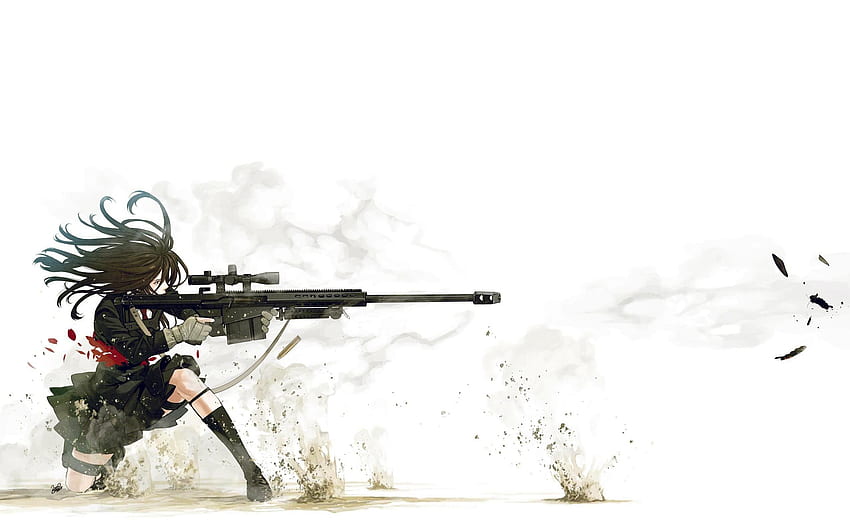 School uniforms snipers anime action simple background Kozaki Yusuke HD wallpaper
