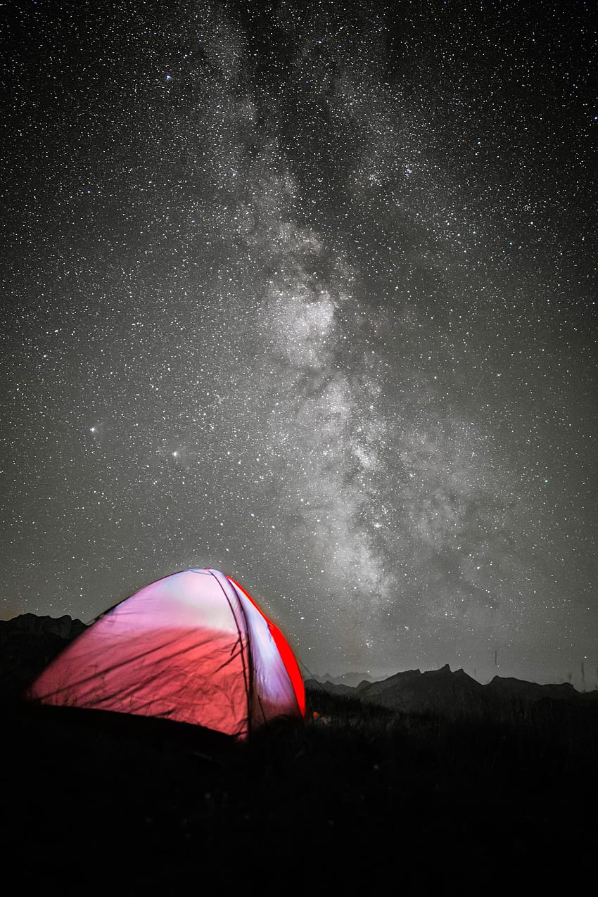 Stars, Night, Dark, Starry Sky, Tent, Campsite, Camping HD phone wallpaper