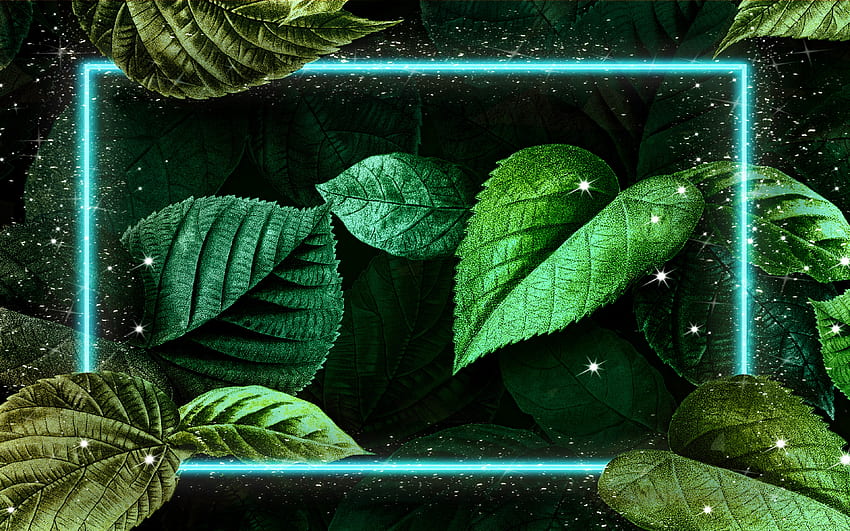 녹색 네온 프레임, 창조적, 녹색 잎, 자연 프레임, 네온 프레임, 삽화, 생태학 개념 HD 월페이퍼