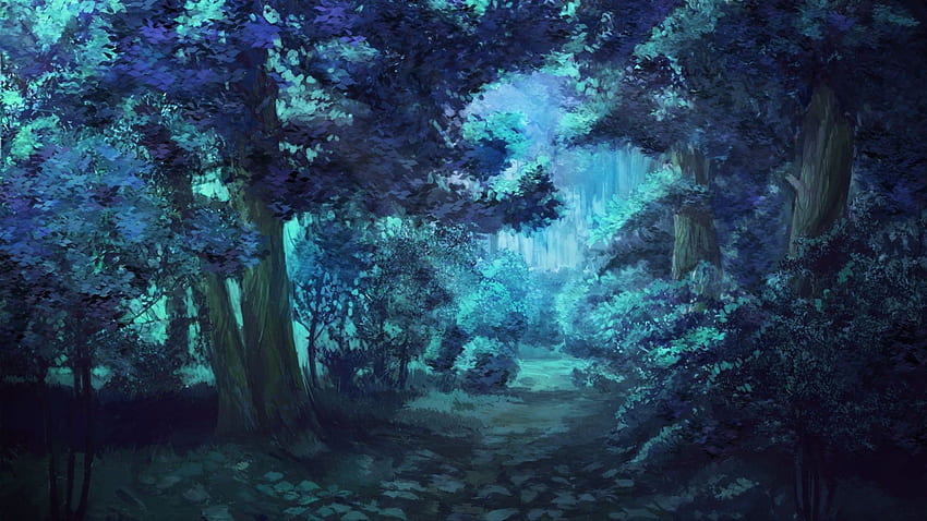 Anime style haunted forest at night time in the art style of Bleach