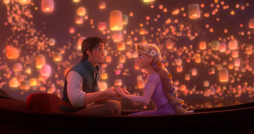 Disney'in Tangled Filmi Tangled Lantern'den Rapunzel ve Flynn HD duvar kağıdı
