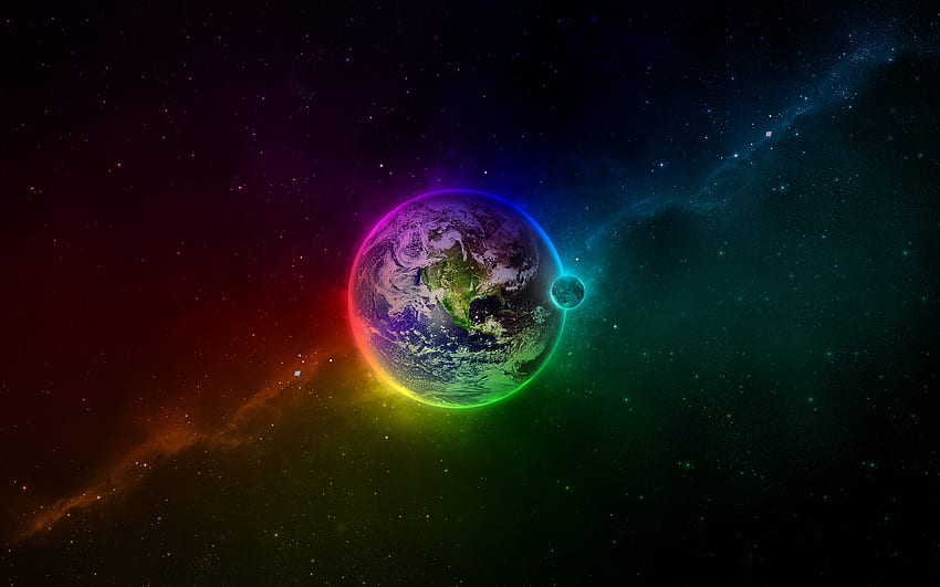 Rainbow planet, colorful, rainbow, planet, fantasy, space, cosmos, luminos HD wallpaper