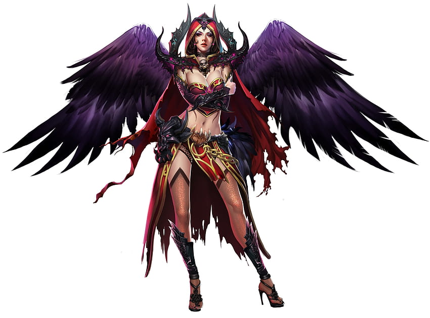 Fantasy girl, purple, wings, fantasy, game, angel, girl, demon HD wallpaper