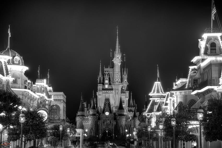 Dark Disney , Castle Black and White HD wallpaper