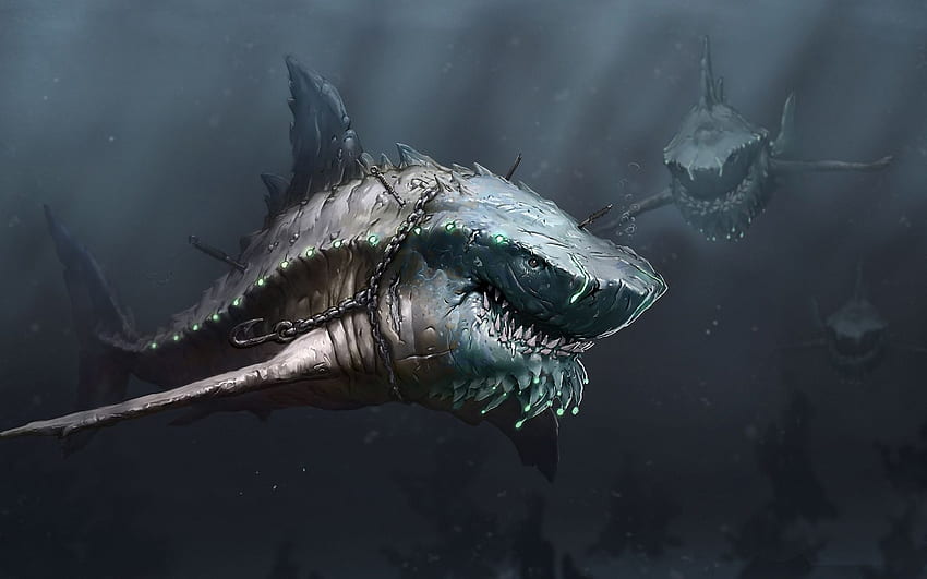 Drawn Deep Sea Shark Monster. . Deep sea, Shark Battle HD wallpaper