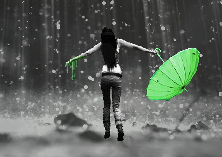 Yağmurda yeşil şemsiye. Yağmur , Yağmur, Aşk Çifti Yağmur HD duvar kağıdı
