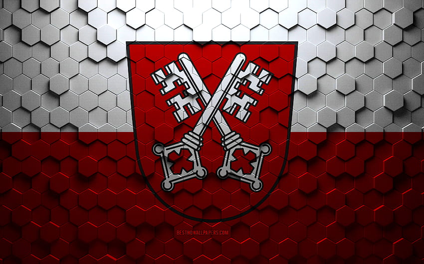 Flag of Regensburg, honeycomb art, Regensburg hexagons flag, Regensburg, 3d hexagons art, Regensburg flag HD wallpaper