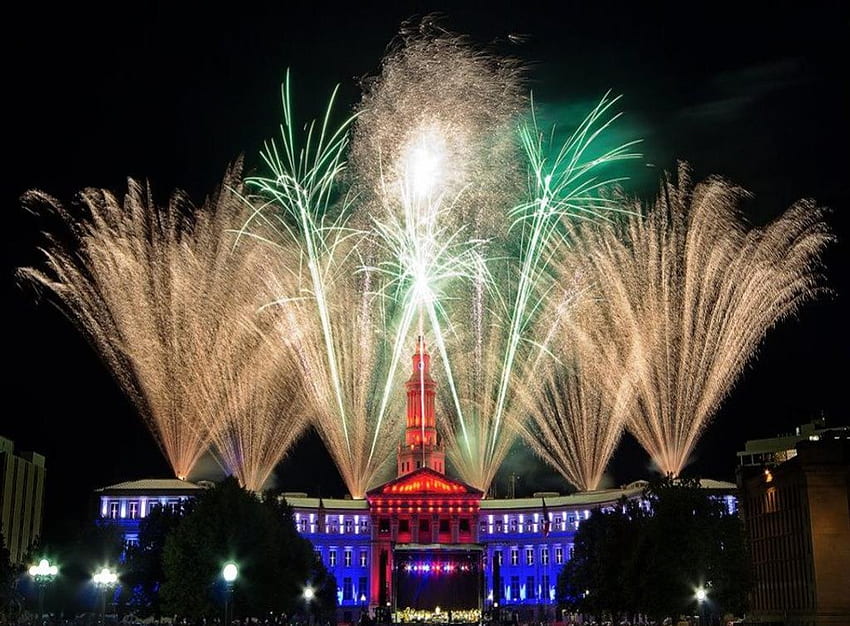 Feuerwerk im Civic Center Park, Feuerwerk, Himmel, Sonstiges, Natur, Park HD-Hintergrundbild