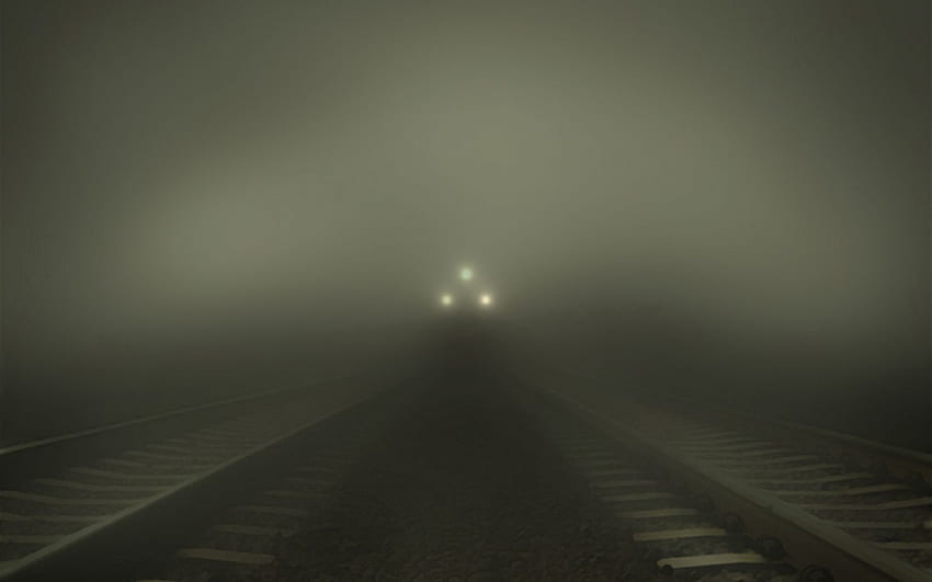 Тъмно, мъгла, железница, влак HD тапет