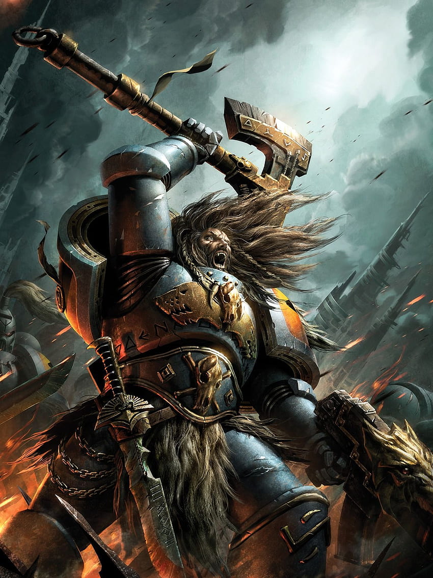 База данни на Warhammer 40K. Космически вълци, космически вълци от Warhammer 40k, произведения на изкуството от Warhammer 40k, космически вълк HD тапет за телефон