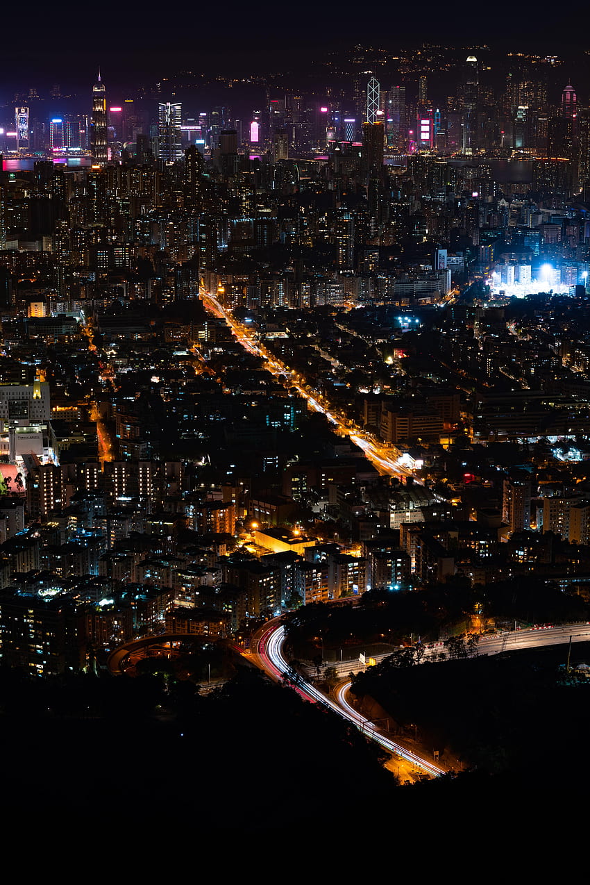 Cities, City, Lights, View From Above, Night City, Urban Landscape, Cityscape HD phone wallpaper