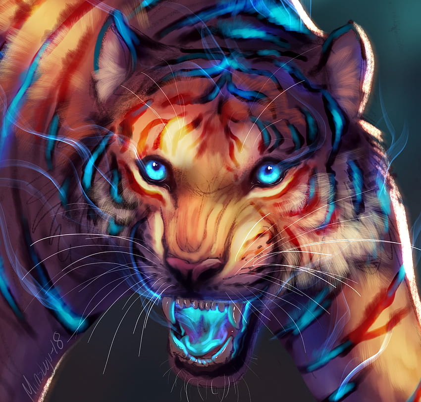 Art, Grin, Muzzle, Predator, Tiger, Glow HD wallpaper