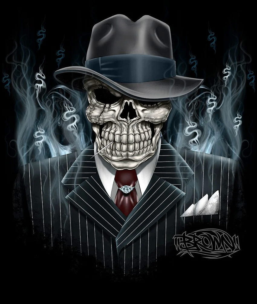 ม็อบทำ ศิลปะหัวกระโหลก แฟนคาวบอยดัลลัส งานศิลปะหัวกระโหลก Gangster Skeleton วอลล์เปเปอร์โทรศัพท์ HD