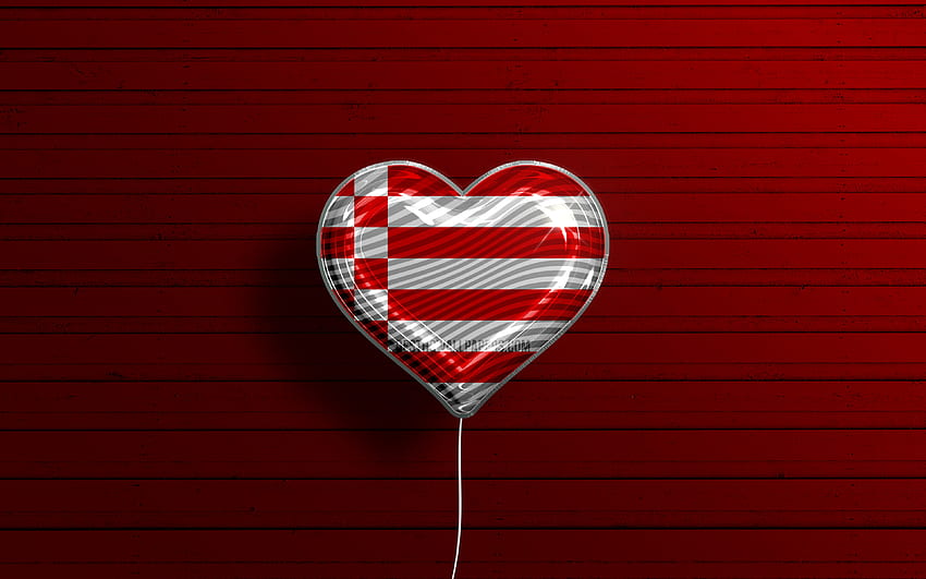 I Love Bremen, , realistic balloons, red wooden background, german cities, flag of Bremen, Germany, balloon with flag, Bremen flag, Bremen, Day of Bremen HD wallpaper