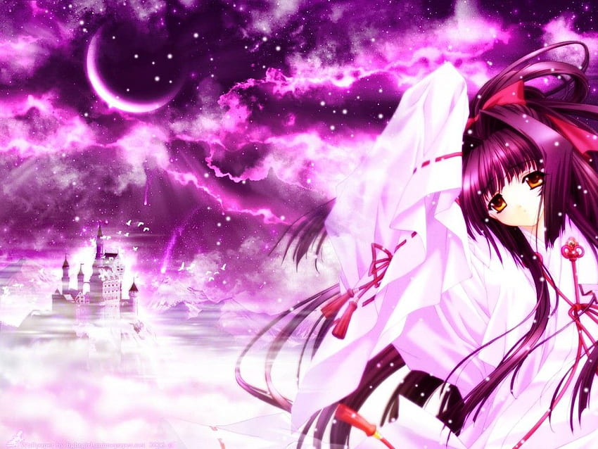 Anime Girl In The Moon, purple, suspicious, moon, light HD wallpaper
