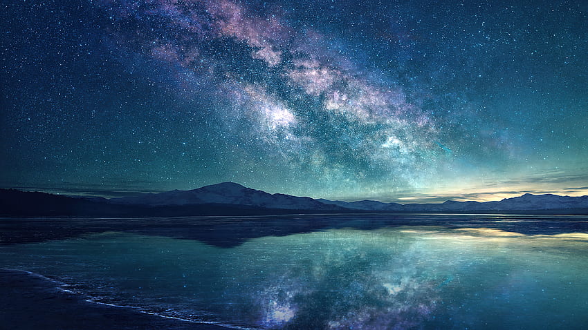 sunrise, night, ocean, sky, milky way, scenery, anime, art, , , Milky Way Ocean HD wallpaper