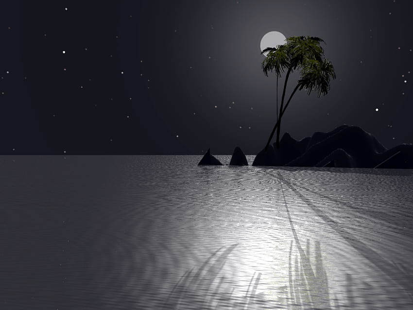 Fantasy by MohsinNaqi, sea, island, black, palm, three, ocean HD wallpaper