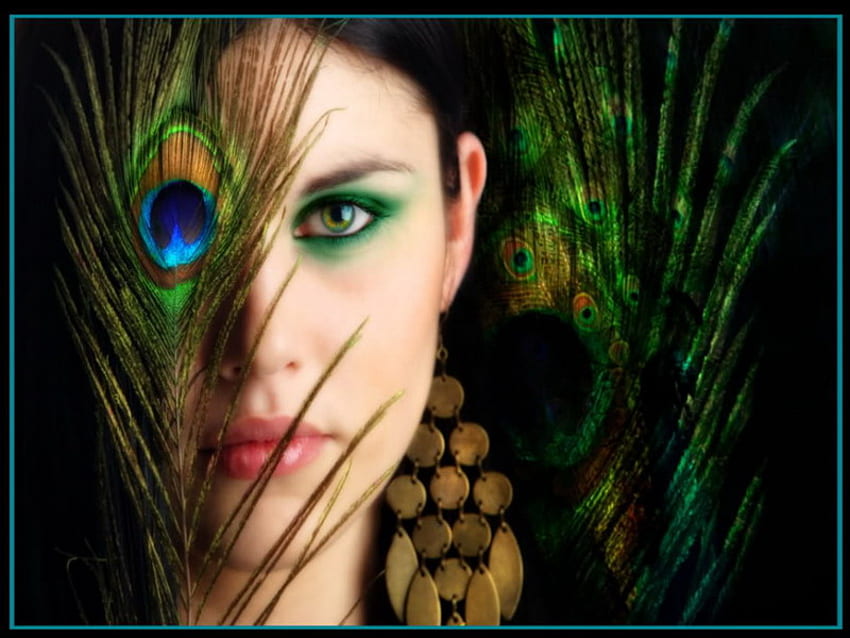olhos verdes, suave, pena, mistério, beleza papel de parede HD
