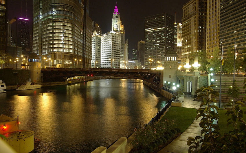 Kota, Sungai, Amerika Serikat, Kota, Jembatan, Sore, Amerika Serikat, Jalan, Chicago, Illinois Wallpaper HD