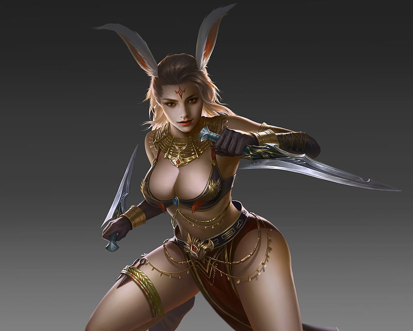 Bunny girl assassin, bunny, cai qiang, fantasy, ears, easter, girl, assassin HD wallpaper