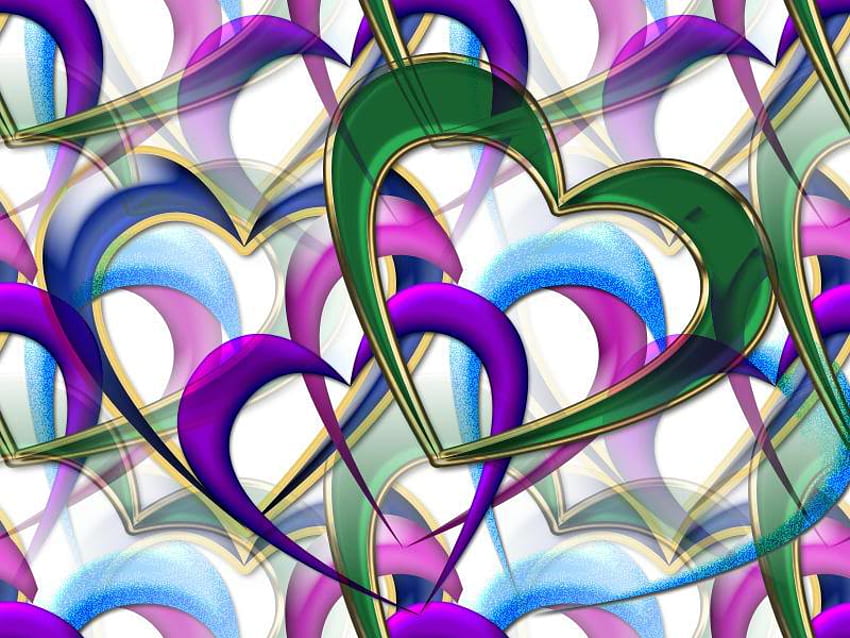 HEARTS, blue, purple, green HD wallpaper