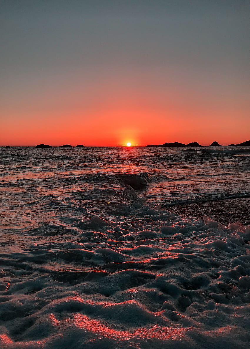 ธรรมชาติ พระอาทิตย์ตก ทะเล ขอบฟ้า มหาสมุทร โฟม โต้คลื่น วอลล์เปเปอร์โทรศัพท์ HD
