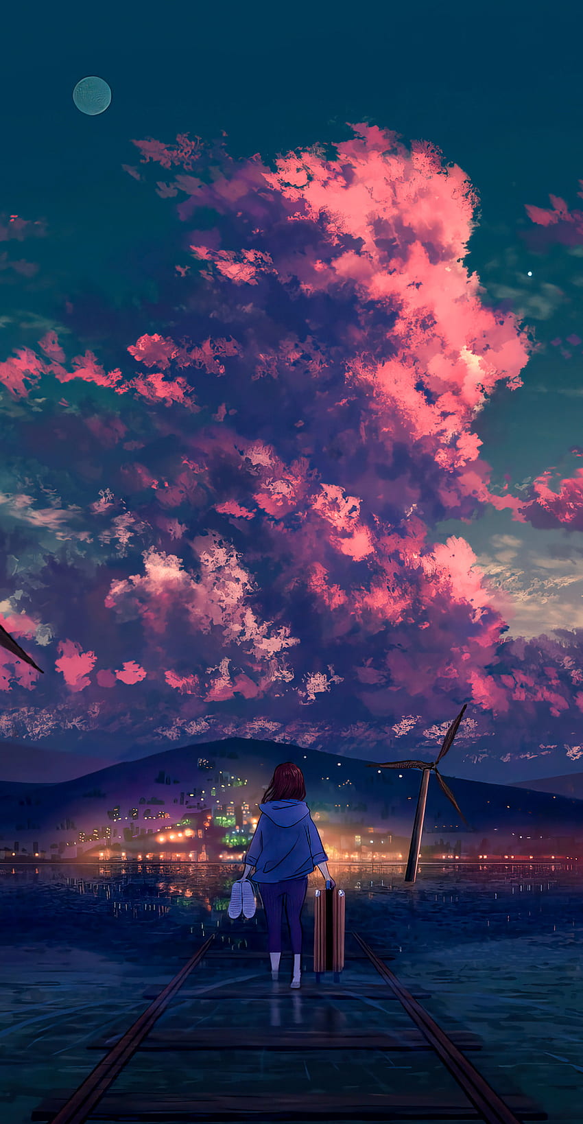 Kunst, Wolke, Himmel, Rec, atmosphärisch, Stimmung, Mädchen, beliebt, Stimmung, Anime, Landschaft HD-Handy-Hintergrundbild