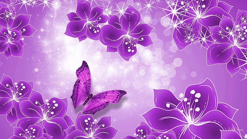 Мобилен телефон с лилава пеперуда за и, лилава блестяща пеперуда HD тапет