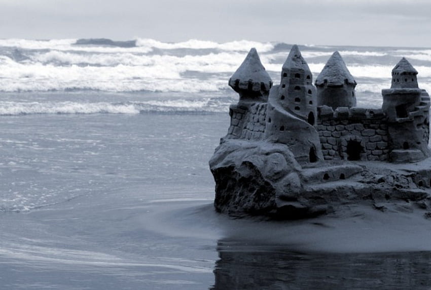 Still Standing, sea, waves, sand, castle HD wallpaper