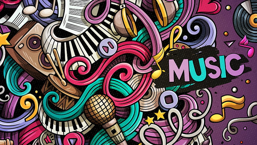 Musica, scarabocchi, colorati, strumenti musicali - scarabocchi iPhone, scarabocchi spaziali Sfondo HD