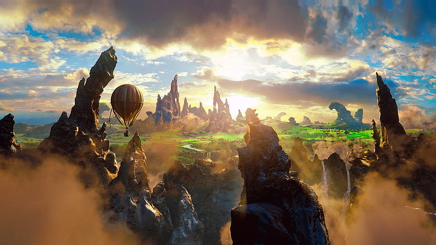 Fantasy, Landscape, Mountains, Balloons HD wallpaper