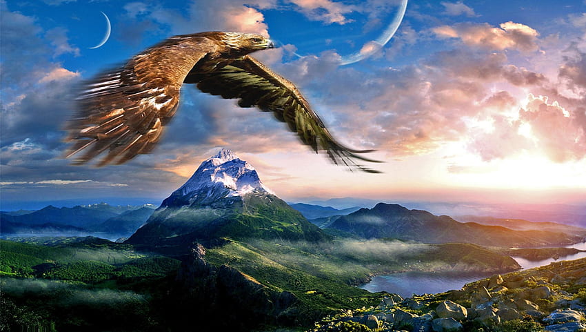 América, águia, símbolo, paisagem, montanhas papel de parede HD