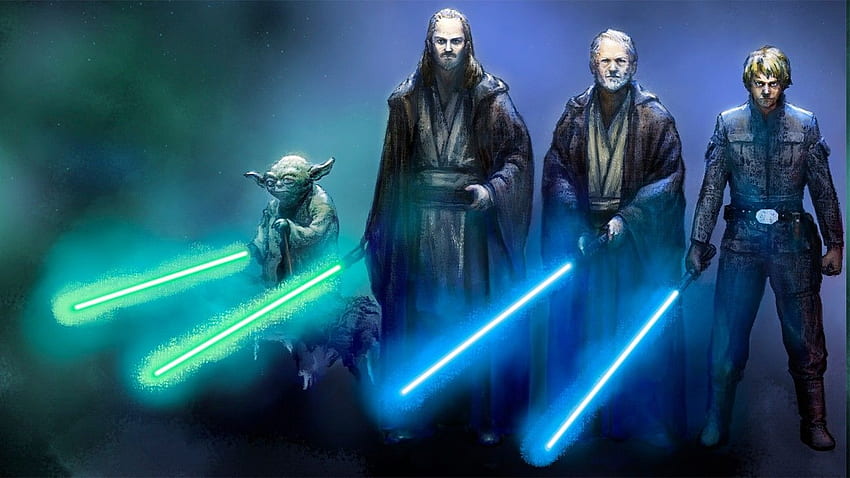 Gwiezdne Wojny, Oryginalne Postacie, Rysunek, Yoda, Obi Wan Kenobi, Qui Tapeta HD