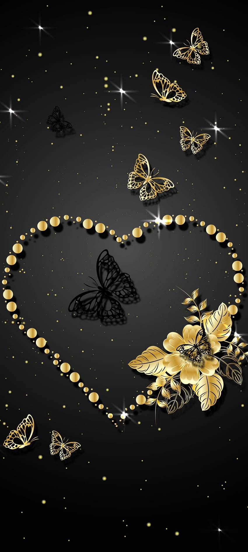 Heart and Butterfly, gold, love, art, moths and butterflies ...