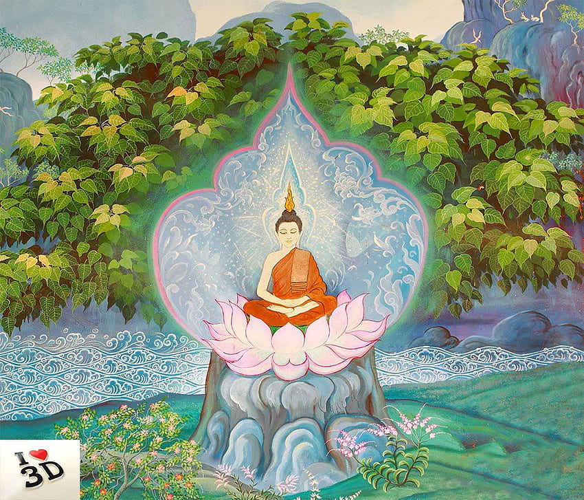 Kayra Decor Lord Buddha Meditando bajo el árbol Bodhi 3D Print Decal Deco Interior Mural de pared (Altura 96 ​​x Ancho 120): Home & Kitchen fondo de pantalla