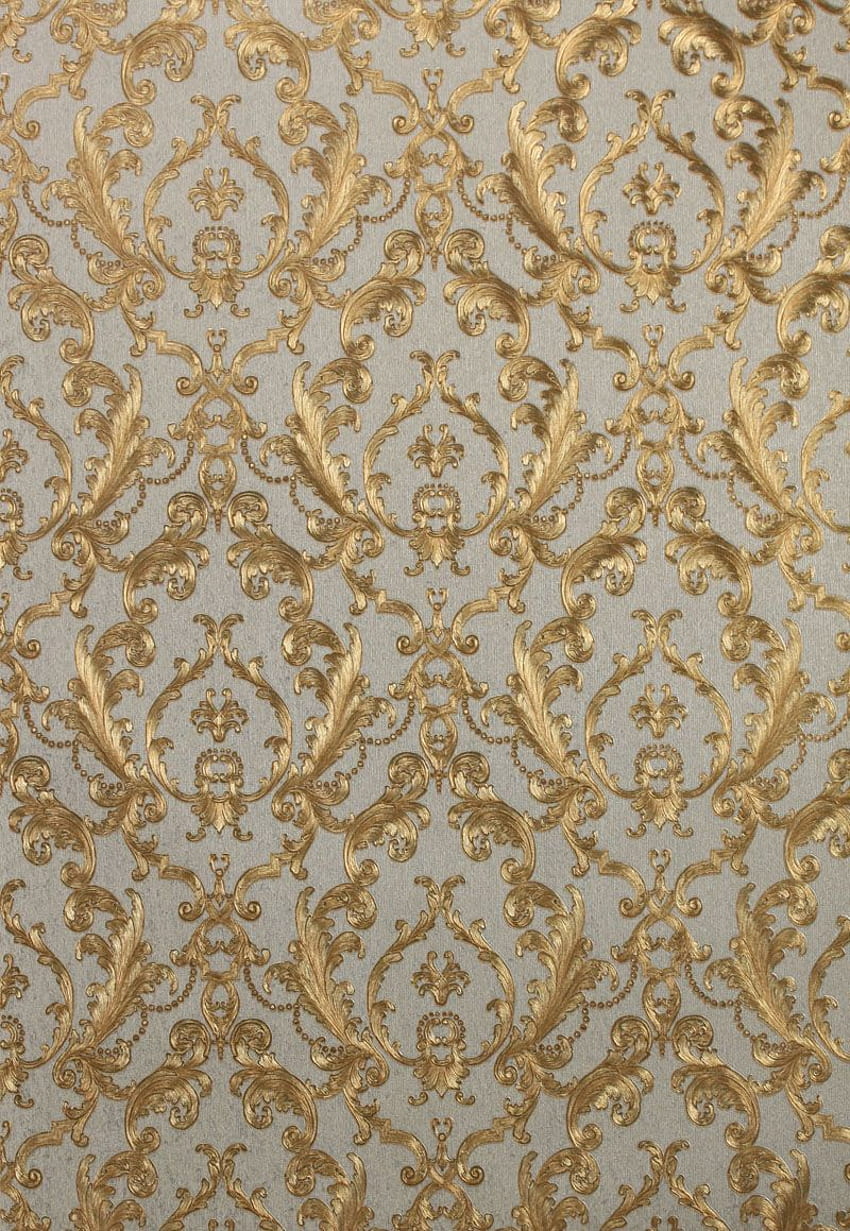 Folha de ouro de luxo europeu clássico 3D parede floral de luxo Papel de parede de celular HD