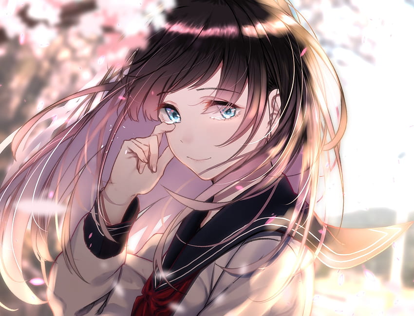 Süßes Anime-Mädchen, Schulkleid, Original HD-Hintergrundbild