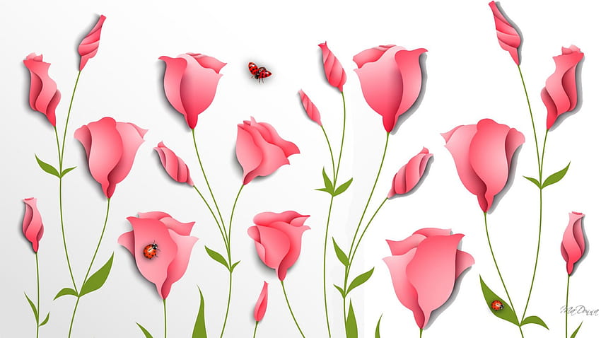 フレッシュ ピンク チューリップ、てんとう虫、明るい、花、香り、チューリップ、春、Firefox ペルソナ テーマ 高画質の壁紙