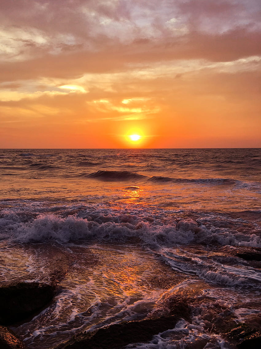 Nature, Sunset, Sea, Horizon, Ocean, Foam, Surf HD phone wallpaper