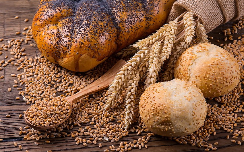 パンと小麦、穀物、パン、食品、小麦 高画質の壁紙