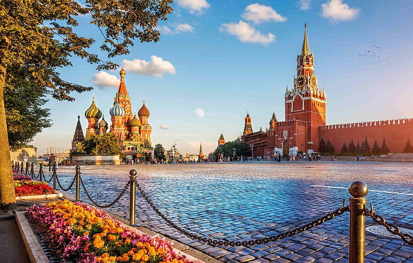 the sky, flowers, area, Moscow, Russia, Red square for , section город HD wallpaper