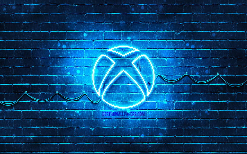 Xbox 파란색 로고, , 파란색 브릭월, Xbox 로고, 브랜드, Xbox 네온 로고, 해상도가 있는 Xbox. 고품질 HD 월페이퍼