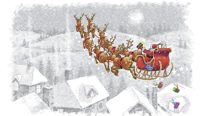 Tatiller, Noel Baba, Geyikler, Uçuş, Atlı Kızak HD duvar kağıdı